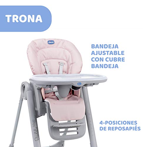 Chicco Polly Magic Relax Trona y Hamaca Evolutiva Bebés Apta de 0 Meses a 3 Años (15 kg), Trona Compacta Totalmente Reclinable y Ajustable con 4 Ruedas, Barra de Juegos y Cojín Reductor - Rosa (Pink)