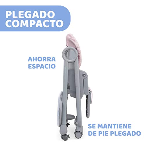 Chicco Polly Magic Relax Trona y Hamaca Evolutiva Bebés Apta de 0 Meses a 3 Años (15 kg), Trona Compacta Totalmente Reclinable y Ajustable con 4 Ruedas, Barra de Juegos y Cojín Reductor - Rosa (Pink)