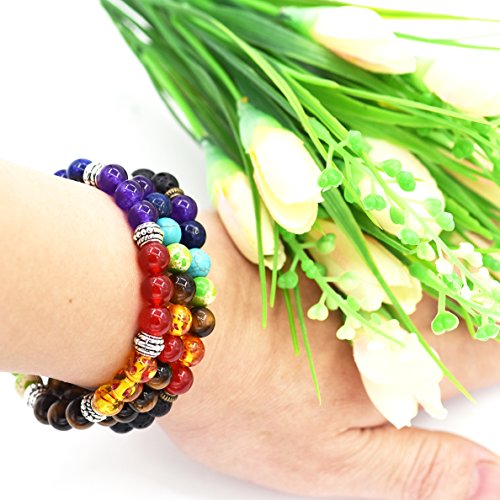 ChicJ&Y 3 Piezas Pulsera de Piedra del Ojo del Tigre Natural Pulsera de Piedras Preciosas de curación Pulsera 8mm Piedras Semi Preciosas Redondas Pulsera de Pulsera con elástico Rebordear