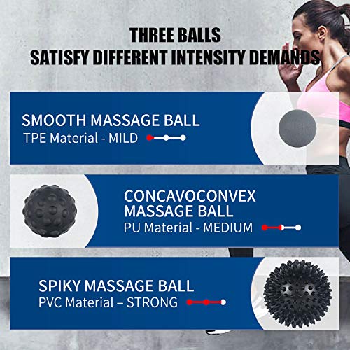 CHICLEW Bola Masaje Set de 5 - Rodillo Masaje Pies, Foam Roller Masaje de Y, y 3 Diferentes Tipo Pelota Masaje, Masajeador para Liberación Miofascial, Alivio de Tejido Profundo y Muscular