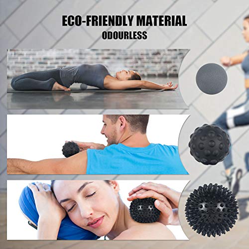 CHICLEW Bola Masaje Set de 5 - Rodillo Masaje Pies, Foam Roller Masaje de Y, y 3 Diferentes Tipo Pelota Masaje, Masajeador para Liberación Miofascial, Alivio de Tejido Profundo y Muscular