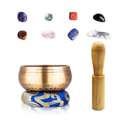 CHSEEO Meditación Cuenco Tibetano con Piedras de Chakra, 8CM Cuenco Sonoro a Mano Regalo Espiritual para Terapia de Sonido, Zen, Budismo, Sanación del Chakra, Yoga Y La Atención Plena #1