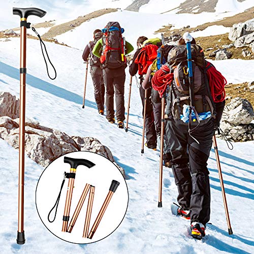 Chudian 2pcs Bastón Plegable de Caminar, Bastones de Senderismo Plegables Bastón Anciano de Aluminio para Mayores, Bastón de Trekking para Caminar, Viajes de Mochilero (Marrón)