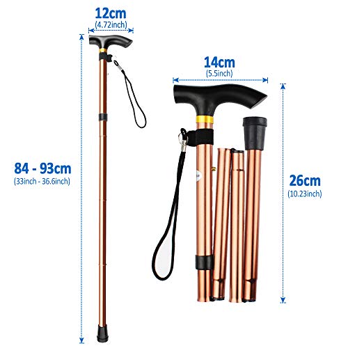 Chudian 2pcs Bastón Plegable de Caminar, Bastones de Senderismo Plegables Bastón Anciano de Aluminio para Mayores, Bastón de Trekking para Caminar, Viajes de Mochilero (Marrón)