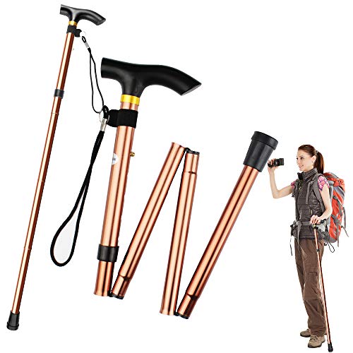 Chudian 2pcs Bastón Plegable de Caminar, Bastones de Senderismo Plegables Bastón Anciano de Aluminio para Mayores, Bastón de Trekking para Caminar, Viajes de Mochilero (Marrón)