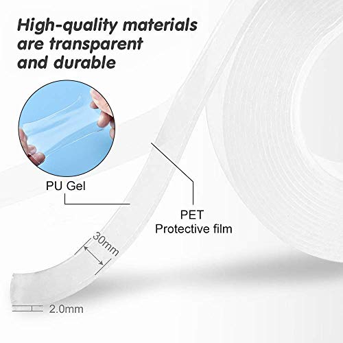 Cinta magica adhesiva, Reutilizable Nano Tape, cinta doble cara transparente, Traceless Grip Tape Multifuncional de Doble Cara Adhesivo Cinta de Pared Fuerte (5m)