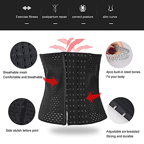 Cinturón de adelgazamiento de abdomen, moldeador de cuerpo de malla transpirable, poliéster, que reúne grasa para estar en forma para corregir la postura(negro, S)