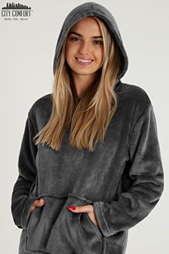 CityComfort Pijamas Mujer, Pijama Mujer Invierno de Forro Polar, Conjunto con Camiseta y Pantalon Largo, Regalos para Mujer, Talla S-XL (M, Carbón Brillante)