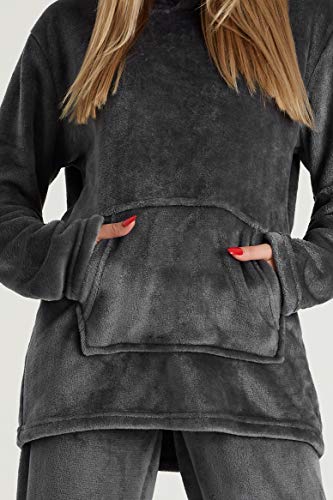 CityComfort Pijamas Mujer, Pijama Mujer Invierno de Forro Polar, Conjunto con Camiseta y Pantalon Largo, Regalos para Mujer, Talla S-XL (M, Carbón Brillante)