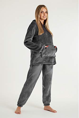 CityComfort Pijamas Mujer, Pijama Mujer Invierno de Forro Polar, Conjunto con Camiseta y Pantalon Largo, Regalos para Mujer, Talla S-XL (M, Carbón Brillante)