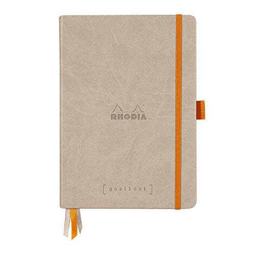 Clairefontaine 118775C – Un cuaderno RHODIARAMA Goalbook reborde rígido 14, 8 x 21 cm, 240 páginas de puntos pequeños (DOT), papel marfil numerado 90 g, cierre elástico y portabolígrafos, tapa beige