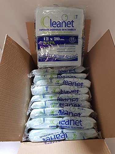 CLEANET 240 esponjas jabonosas desechables caja con 10 bolsas de 24 unidades de napa de 12x20