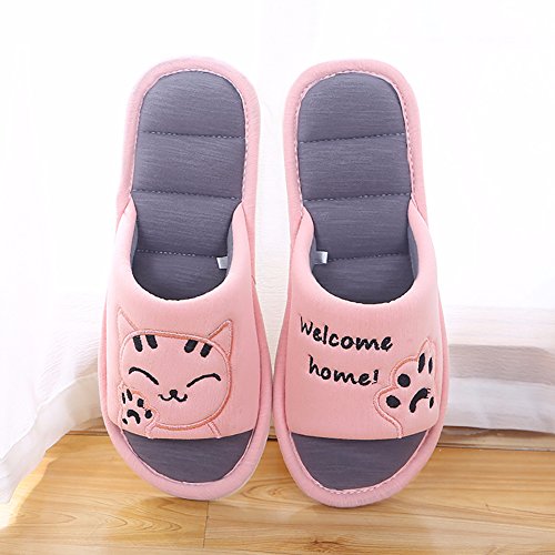 Cliont Mujer Niñas Hombre Linda Gato Zapatillas de Interior Suaves Zapatillas de Punta Abierta de algodón en casa Zapatillas de casa