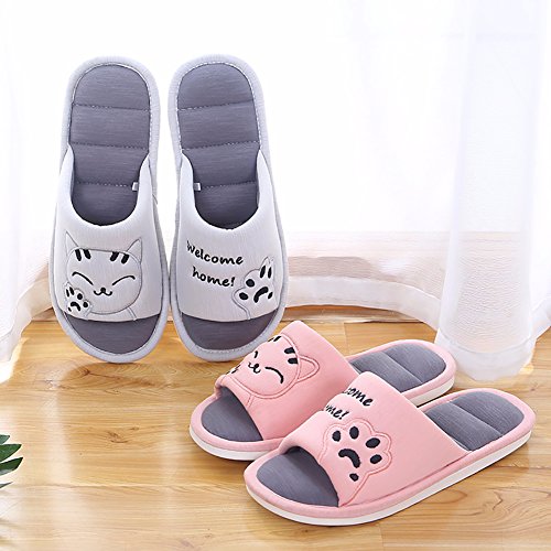 Cliont Mujer Niñas Hombre Linda Gato Zapatillas de Interior Suaves Zapatillas de Punta Abierta de algodón en casa Zapatillas de casa