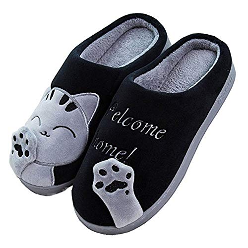 Cliont Zapatillas de Gato Lindo Zapatillas de Invierno de Interior Zapatos Antideslizantes Mujeres y Hombres 39/40 EU Negro,(Tamaño del fabricante 40-41)