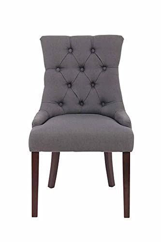 CLP Set 2 Sillas Comedor Aberdeen En Tela & Base De Madera I 2 Sillas En Chesterfield Look, Color:Gris Oscuro, Color del Marco:Antiguo