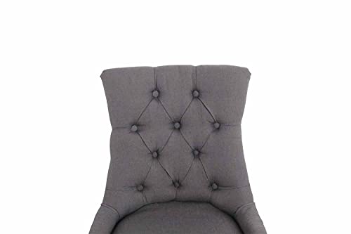 CLP Set 2 Sillas Comedor Aberdeen En Tela & Base De Madera I 2 Sillas En Chesterfield Look, Color:Gris Oscuro, Color del Marco:Antiguo