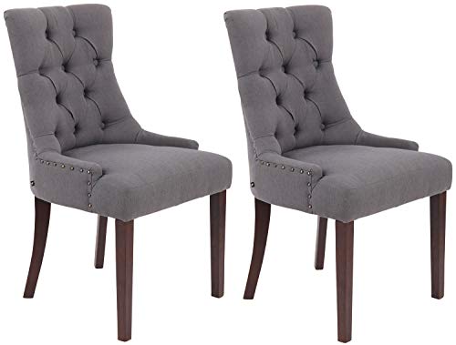 CLP Set 2 Sillas Comedor Aberdeen En Tela & Base De Madera I 2 Sillas En Chesterfield Look, Color:Gris Oscuro, Color del Marco:Antiguo