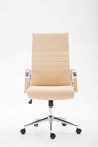 CLP Silla De Oficina Kolumbus En Simil Cuero & Base De Metal con Ruedas I Silla De Escritorio Ergonómica & Regulable En Altura, Color:Crema