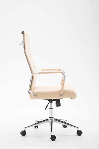 CLP Silla De Oficina Kolumbus En Simil Cuero & Base De Metal con Ruedas I Silla De Escritorio Ergonómica & Regulable En Altura, Color:Crema