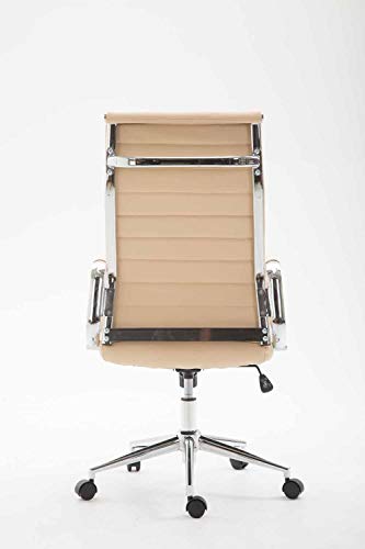 CLP Silla De Oficina Kolumbus En Simil Cuero & Base De Metal con Ruedas I Silla De Escritorio Ergonómica & Regulable En Altura, Color:Crema