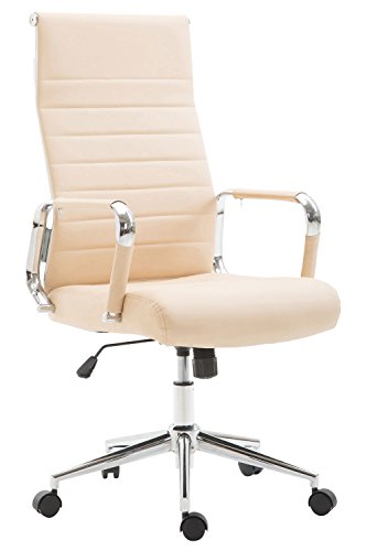 CLP Silla De Oficina Kolumbus En Simil Cuero & Base De Metal con Ruedas I Silla De Escritorio Ergonómica & Regulable En Altura, Color:Crema