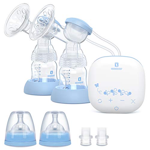 Cocobear Sacaleches Eléctrico,Extractor de leche doble, portátil y recargable por USB, con 2 modos y 9 niveles de succión de mama, pantalla táctil LED