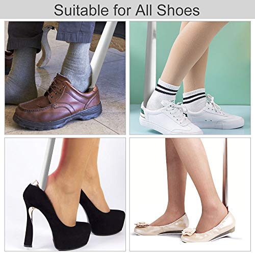 CODIRATO Cuerno de Zapato, Calzador Acero Inoxidable sin Costuras Cuerno de Metal de Mango para Hombres, Mujeres, Niños y Ancianos (42CM)