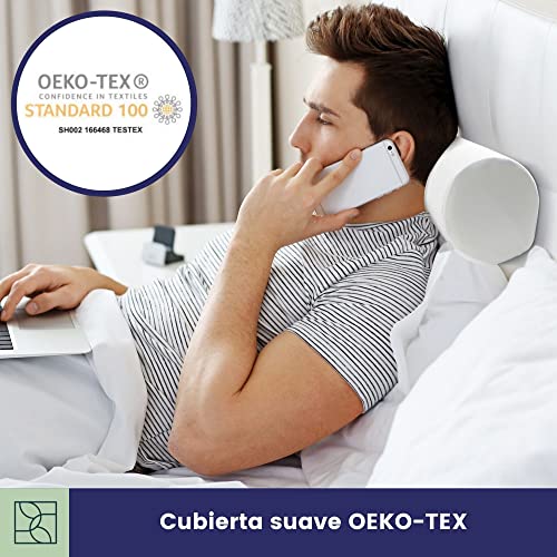 Cojín Cervical de Soporte con Funda de Bambú Oeko-Tex Cojín Cilíndrico Ultra DYNMC YOU - con Núcleo de Espuma de Memoria, Cojín de Cuello, Cojín Lumbar y Cojín de Rodillas, Blanco