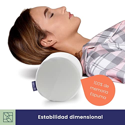Cojín Cervical de Soporte con Funda de Bambú Oeko-Tex Cojín Cilíndrico Ultra DYNMC YOU - con Núcleo de Espuma de Memoria, Cojín de Cuello, Cojín Lumbar y Cojín de Rodillas, Blanco