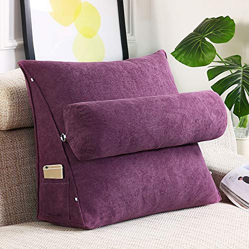 Cojín de lectura, cojín de respaldo, triangular, cojín de cuña, cojín para sofá, silla de oficina, cama, cojín de respaldo, cojín cuña con cojín cervical, cojín de lectura (lila, 45 x 45 x 20 cm)