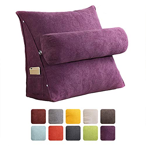 Cojín de lectura, cojín de respaldo, triangular, cojín de cuña, cojín para sofá, silla de oficina, cama, cojín de respaldo, cojín cuña con cojín cervical, cojín de lectura (lila, 45 x 45 x 20 cm)