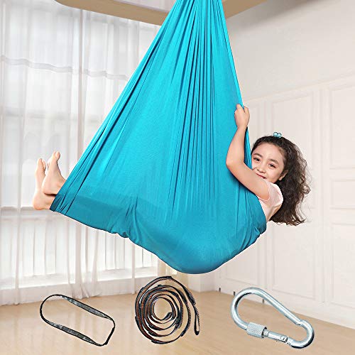 Columpio de terapia para interiores para niños con necesidades especiales, hamaca sensorial, hamaca ideal para autismo, hiperactividad, Aspergers, integración sensorial (150 x 280 cm, azul claro)