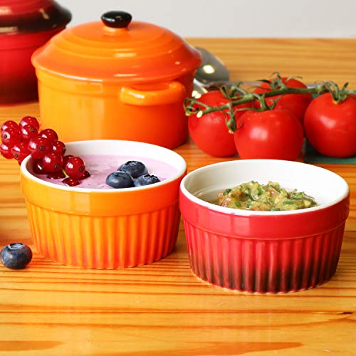 COM-FOUR® 6x tazón de ragú de aletas - moldes para horno en rojo y naranja - tazón de crema brulee - tazón de postre con 185 ml cada uno