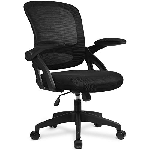 COMHOMA Silla Escritorio de Malla, Silla Oficina para el Ordenador, con Reposabrazos Plegable Flexible (Negro)