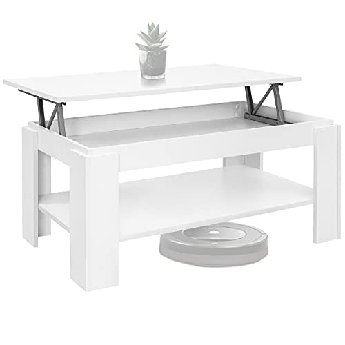 COMIFORT Mesa de Centro Elevable - Mueble con Revistero, Gran Almacenaje, Estilo Moderno, Muy Resistente, Fabricada en Europa, Color Blanco Mate
