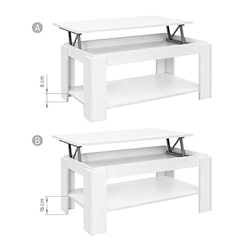 COMIFORT Mesa de Centro Elevable - Mueble con Revistero, Gran Almacenaje, Estilo Moderno, Muy Resistente, Fabricada en Europa, Color Blanco Mate