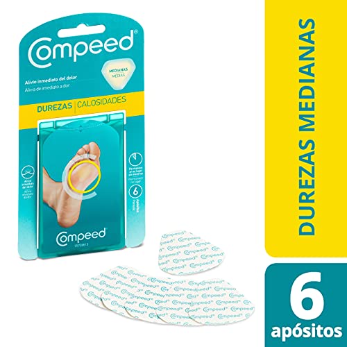 Compeed Durezas Medianas, Apósitos Hidrocoloides, Cuidado de Pies, Eliminación Rápida de las Durezas, Turquesa, Dimensiones 4.4 cm x 4.5 cm, 6 Unidades