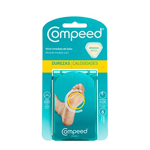 Compeed Durezas Medianas, Apósitos Hidrocoloides, Cuidado de Pies, Eliminación Rápida de las Durezas, Turquesa, Dimensiones 4.4 cm x 4.5 cm, 6 Unidades