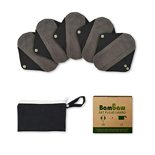 Compresas Reutilizables Ecológicas | Set de Compresas Lavables Para Mujeres | Pack de Salvaslip Reutilizable Para Todo Tipo de Flujos | Set de 5 Compresas de Tela | Productos Ecológicos | Bambaw