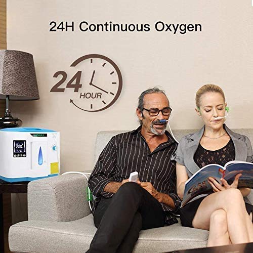 Concentrador de oxígeno, 90% Alta Pureza 1-7L / min Generador de oxígeno de flujo O2 Hogar inteligente LED portátil con control remoto para uso doméstico y de viaje en automóvil, DE-1B