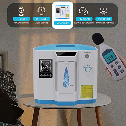Concentrador de oxígeno, 90% Alta Pureza 1-7L / min Generador de oxígeno de flujo O2 Hogar inteligente LED portátil con control remoto para uso doméstico y de viaje en automóvil, DE-1B