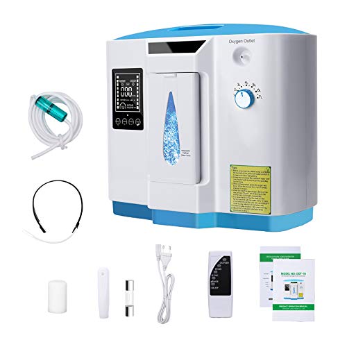 Concentrador de oxígeno, 90% Alta Pureza 1-7L / min Generador de oxígeno de flujo O2 Hogar inteligente LED portátil con control remoto para uso doméstico y de viaje en automóvil, DE-1B