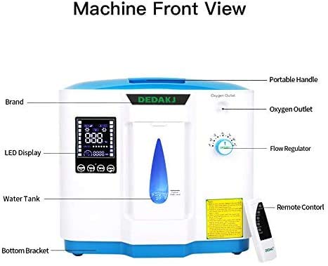 Concentrador de oxígeno, 90% Alta Pureza 1-7L / min Generador de oxígeno de flujo O2 Hogar inteligente LED portátil con control remoto para uso doméstico y de viaje en automóvil, DE-1B