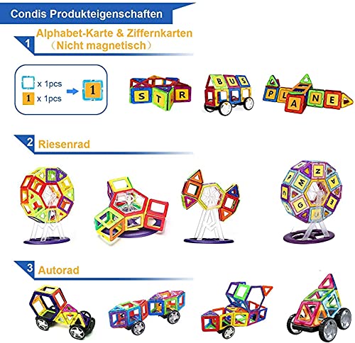 Condis 160 Piezas Bloques de Construcción Magnéticos para Niños Kit de inicio, Juegos de Viaje Construcciones Magneticas Imanes Regalos Cumpleaños Juguetes Educativos para Niños mayores de 3 años