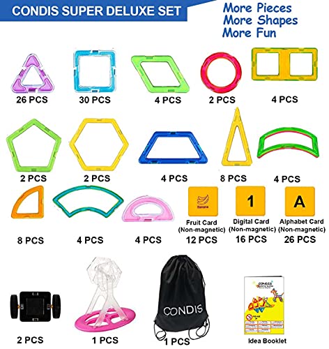 Condis 160 Piezas Bloques de Construcción Magnéticos para Niños Kit de inicio, Juegos de Viaje Construcciones Magneticas Imanes Regalos Cumpleaños Juguetes Educativos para Niños mayores de 3 años