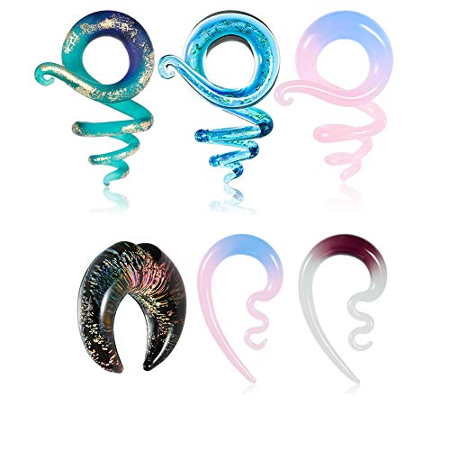 COOEAR 1 par de vidrio cónico agudos espirales azul cielo tapones para los oídos percha 6mm-10mm camillas expansor de carne.