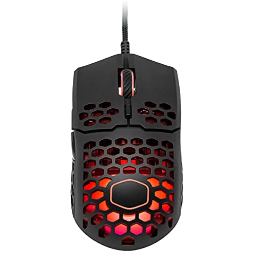 Cooler Master MM711 RGB-LED Ratón Gaming Ligero 60g con Cable, Sensor Optico 16000 DPI, Conmutadores Omron 20 millones Clics, Pies PTFE Desplazamiento Suave, Coraza Forma Panel Abeja, Negro Opaco