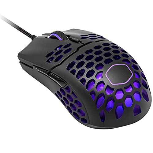 Cooler Master MM711 RGB-LED Ratón Gaming Ligero 60g con Cable, Sensor Optico 16000 DPI, Conmutadores Omron 20 millones Clics, Pies PTFE Desplazamiento Suave, Coraza Forma Panel Abeja, Negro Opaco