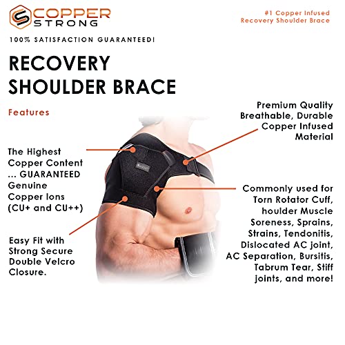 Copper Strong Soporte para hombro de recuperación: soporte de estabilidad de hombro con mayor contenido de cobre. Ajuste ajustable para hombres o mujeres. Alivio para tendinitis